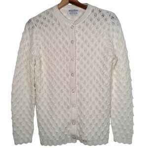 Vintage British Vogue Wintuk Cardigan Sweater Granny Button Textured Knit Cream